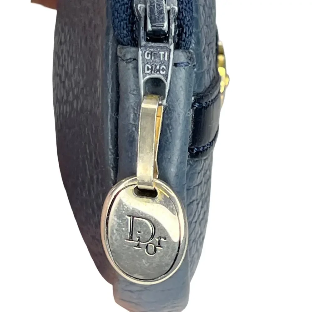 Christian Dior Navy Pebbled Leather Coin Purse Vintage Made in France